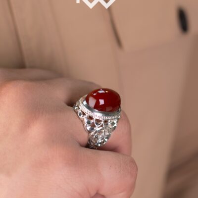 انگشتر عقیق مدل فیلی طرح پولک و ستاره