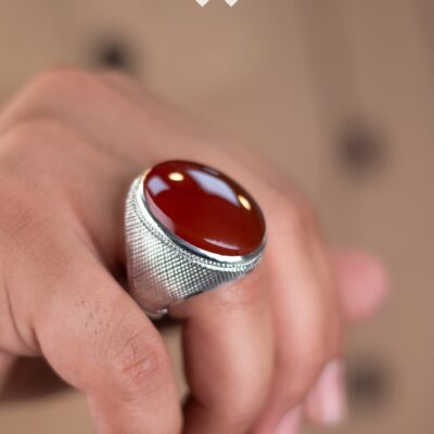 انگشتر عقیق مدل فیلی طرح حصیری 