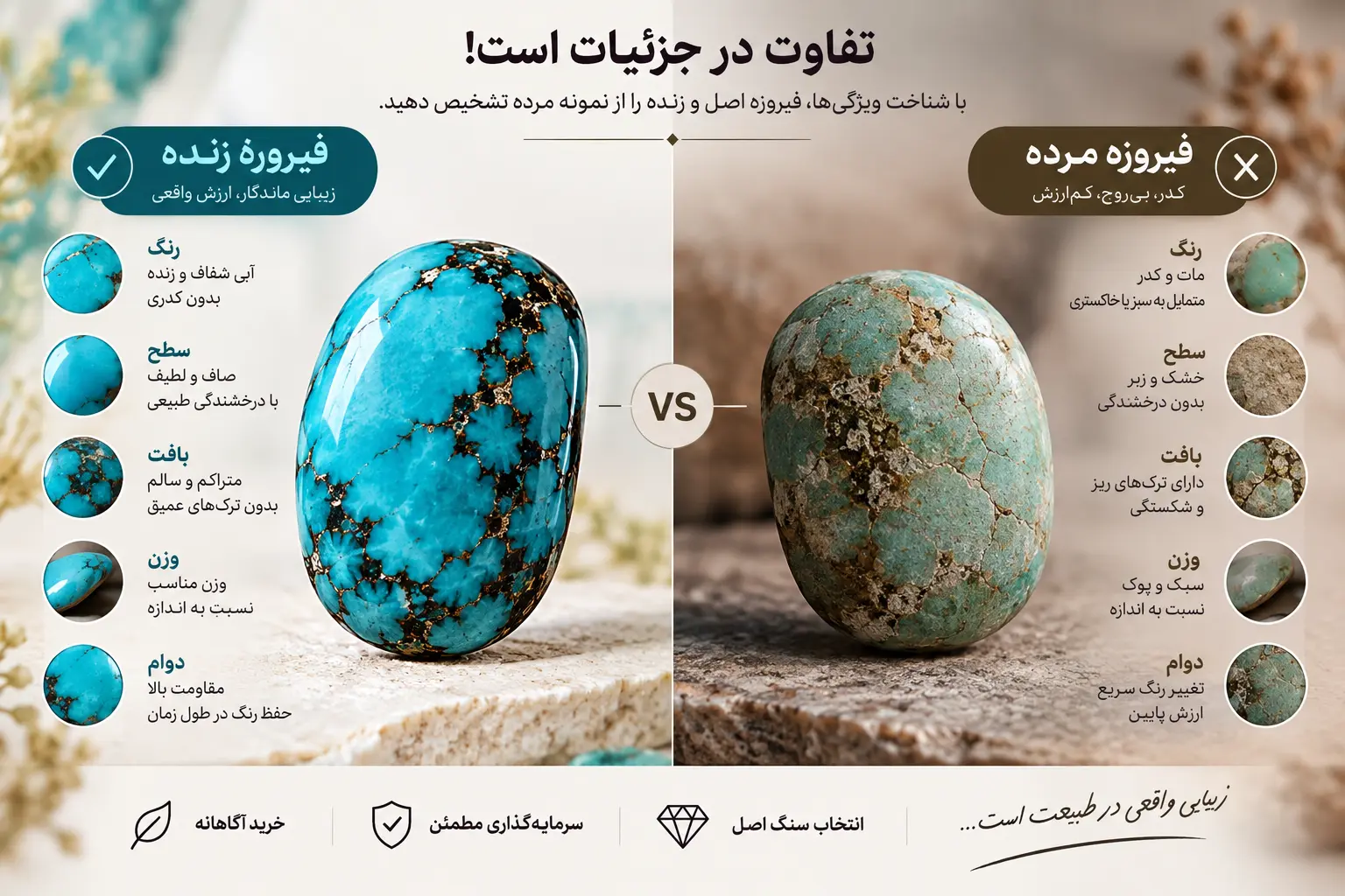 از کجا بفهمیم سنگ فیروزه زنده است